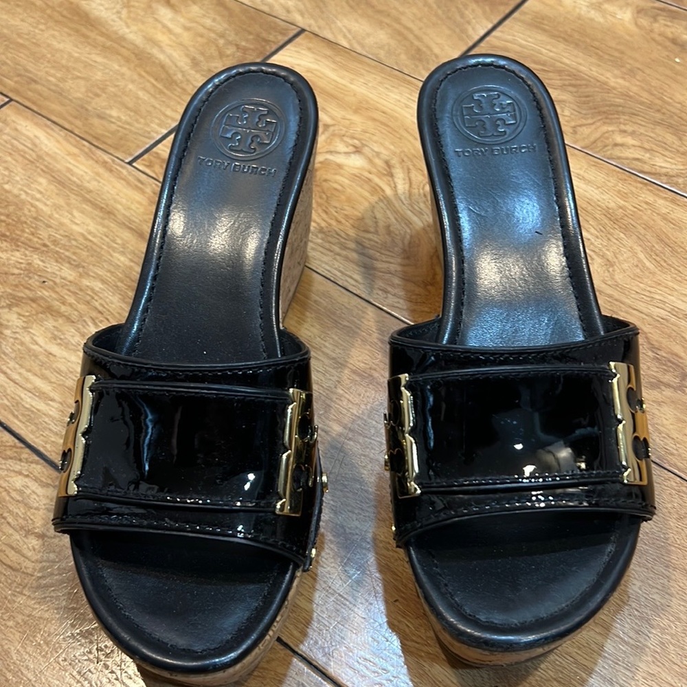 Tory Burch Pamela Black Patent Wedge